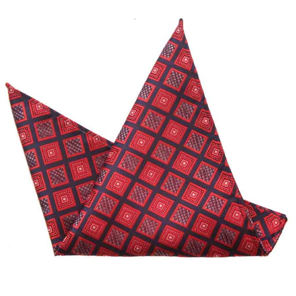 Eksel Pocket Square Red Blue White Geometric Men's